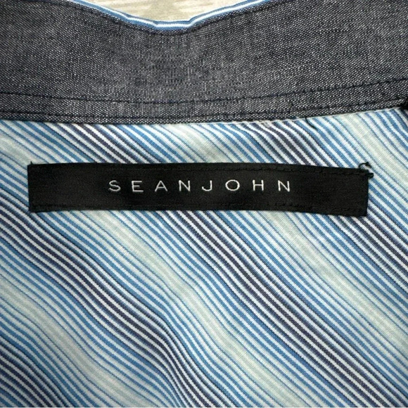 EUC SEAN JOHN Blue Strip Relaxed Fit Short Sleeve Button Down Collar Shirt 3XL - Picture 3 of 8